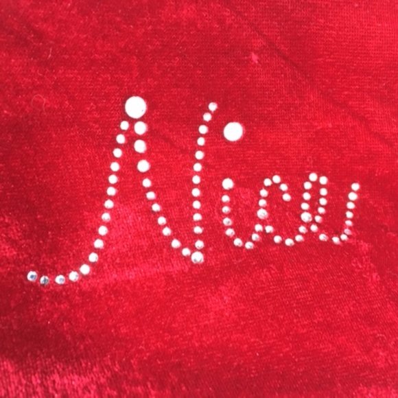 Naughty Nice Red Velour Rhinestones Makeup Cosmetic Zip Bag Christmas 7x2x5" - Picture 7 of 7